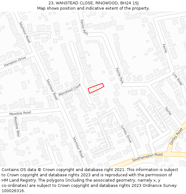 23, WANSTEAD CLOSE, RINGWOOD, BH24 1SJ: Location map and indicative extent of plot