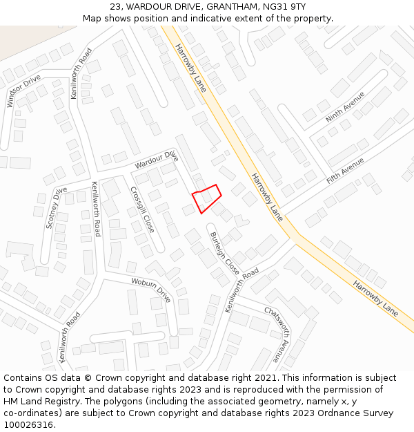 23, WARDOUR DRIVE, GRANTHAM, NG31 9TY: Location map and indicative extent of plot