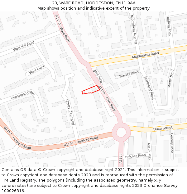 23, WARE ROAD, HODDESDON, EN11 9AA: Location map and indicative extent of plot