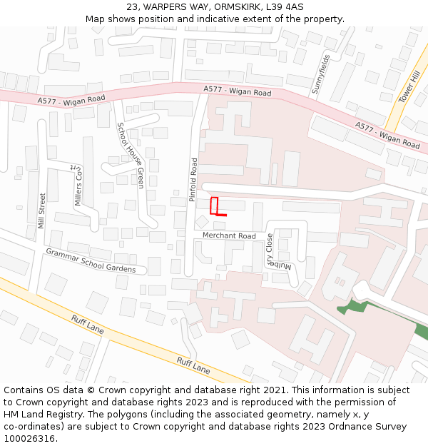 23, WARPERS WAY, ORMSKIRK, L39 4AS: Location map and indicative extent of plot