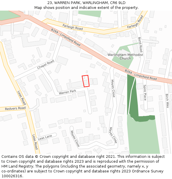 23, WARREN PARK, WARLINGHAM, CR6 9LD: Location map and indicative extent of plot