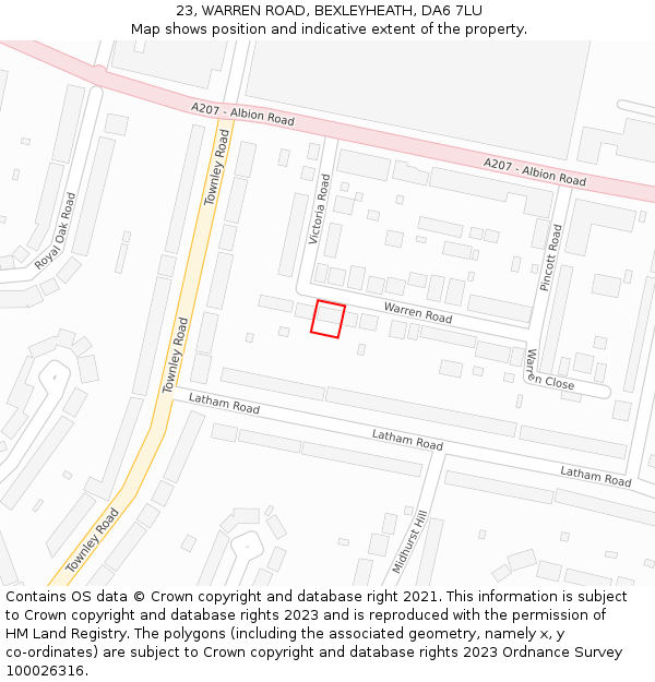 23, WARREN ROAD, BEXLEYHEATH, DA6 7LU: Location map and indicative extent of plot