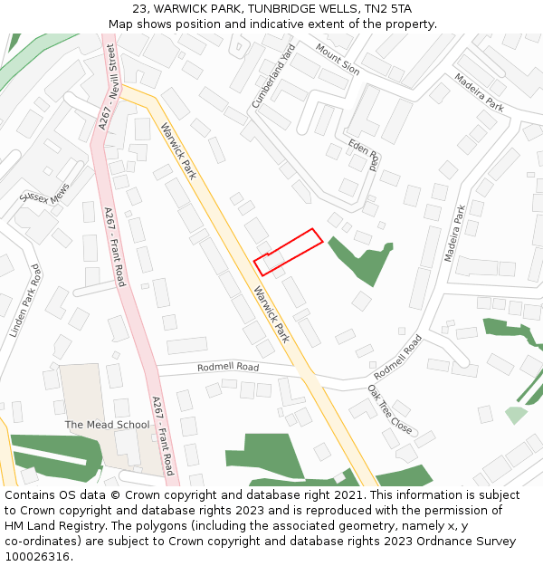 23, WARWICK PARK, TUNBRIDGE WELLS, TN2 5TA: Location map and indicative extent of plot