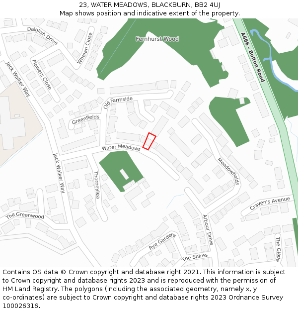 23, WATER MEADOWS, BLACKBURN, BB2 4UJ: Location map and indicative extent of plot