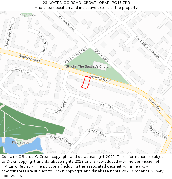 23, WATERLOO ROAD, CROWTHORNE, RG45 7PB: Location map and indicative extent of plot