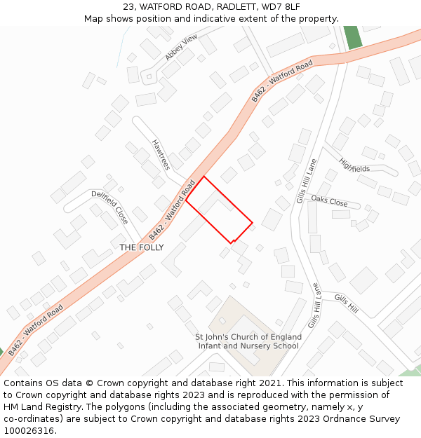 23, WATFORD ROAD, RADLETT, WD7 8LF: Location map and indicative extent of plot