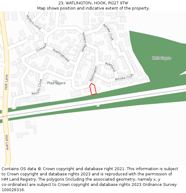 23, WATLINGTON, HOOK, RG27 9TW: Location map and indicative extent of plot