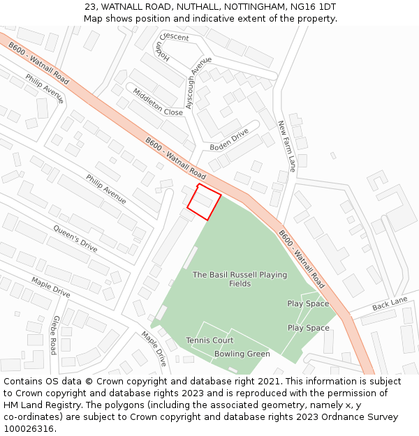 23, WATNALL ROAD, NUTHALL, NOTTINGHAM, NG16 1DT: Location map and indicative extent of plot