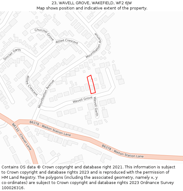 23, WAVELL GROVE, WAKEFIELD, WF2 6JW: Location map and indicative extent of plot