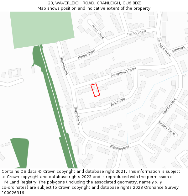 23, WAVERLEIGH ROAD, CRANLEIGH, GU6 8BZ: Location map and indicative extent of plot