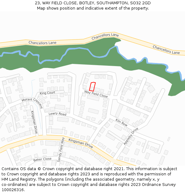 23, WAY FIELD CLOSE, BOTLEY, SOUTHAMPTON, SO32 2GD: Location map and indicative extent of plot