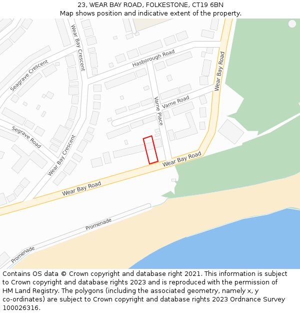 23, WEAR BAY ROAD, FOLKESTONE, CT19 6BN: Location map and indicative extent of plot