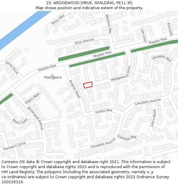 23, WEDGEWOOD DRIVE, SPALDING, PE11 3FJ: Location map and indicative extent of plot