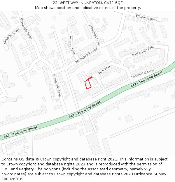 23, WEFT WAY, NUNEATON, CV11 6QE: Location map and indicative extent of plot