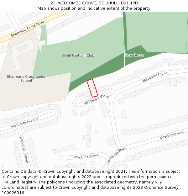 23, WELCOMBE GROVE, SOLIHULL, B91 1PD: Location map and indicative extent of plot