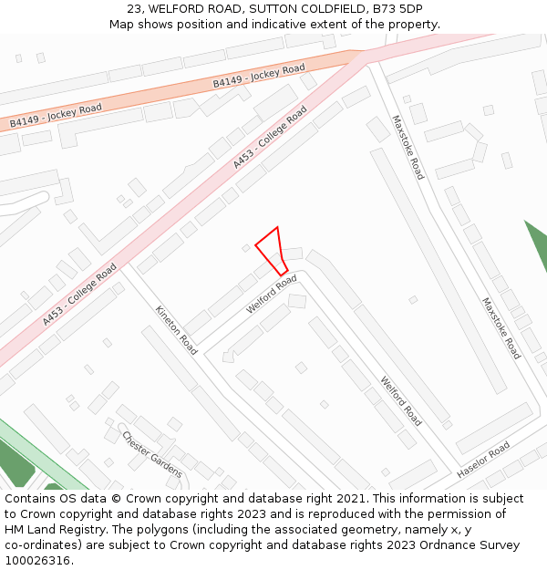 23, WELFORD ROAD, SUTTON COLDFIELD, B73 5DP: Location map and indicative extent of plot