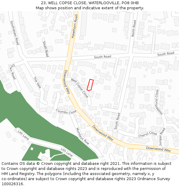 23, WELL COPSE CLOSE, WATERLOOVILLE, PO8 0HB: Location map and indicative extent of plot