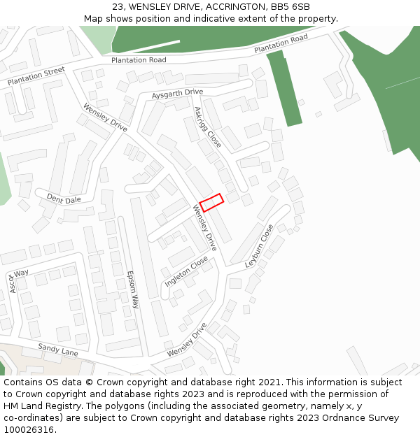 23, WENSLEY DRIVE, ACCRINGTON, BB5 6SB: Location map and indicative extent of plot
