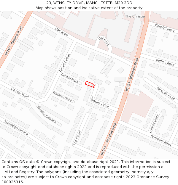 23, WENSLEY DRIVE, MANCHESTER, M20 3DD: Location map and indicative extent of plot