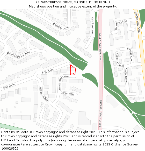 23, WENTBRIDGE DRIVE, MANSFIELD, NG18 3HU: Location map and indicative extent of plot