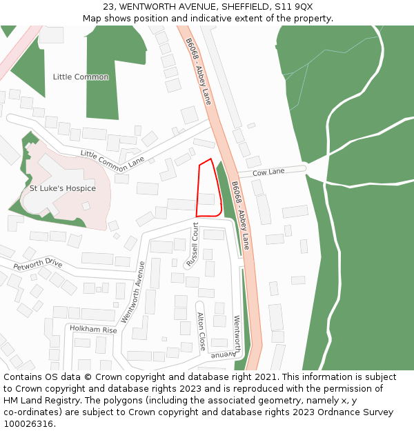 23, WENTWORTH AVENUE, SHEFFIELD, S11 9QX: Location map and indicative extent of plot