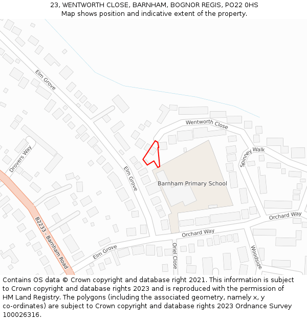 23, WENTWORTH CLOSE, BARNHAM, BOGNOR REGIS, PO22 0HS: Location map and indicative extent of plot