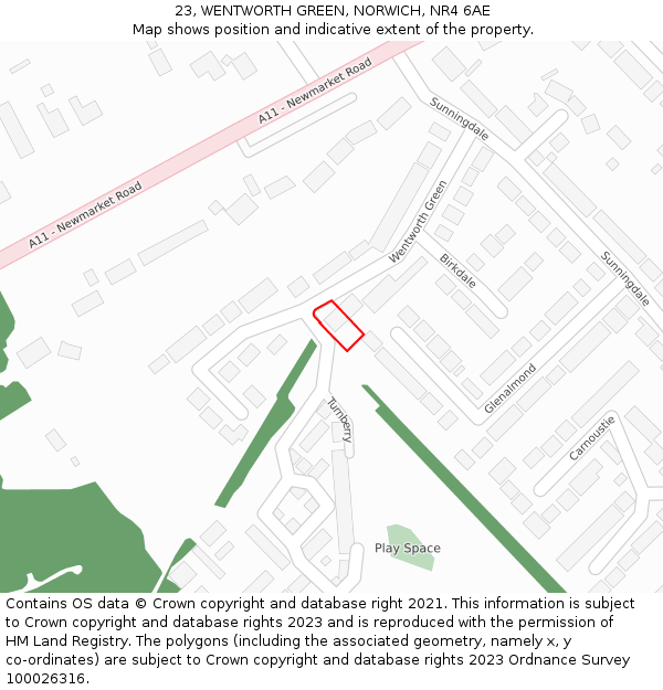 23, WENTWORTH GREEN, NORWICH, NR4 6AE: Location map and indicative extent of plot