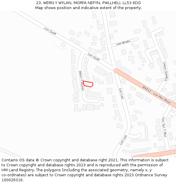 23, WERN Y WYLAN, MORFA NEFYN, PWLLHELI, LL53 6DG: Location map and indicative extent of plot