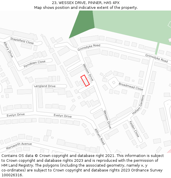 23, WESSEX DRIVE, PINNER, HA5 4PX: Location map and indicative extent of plot