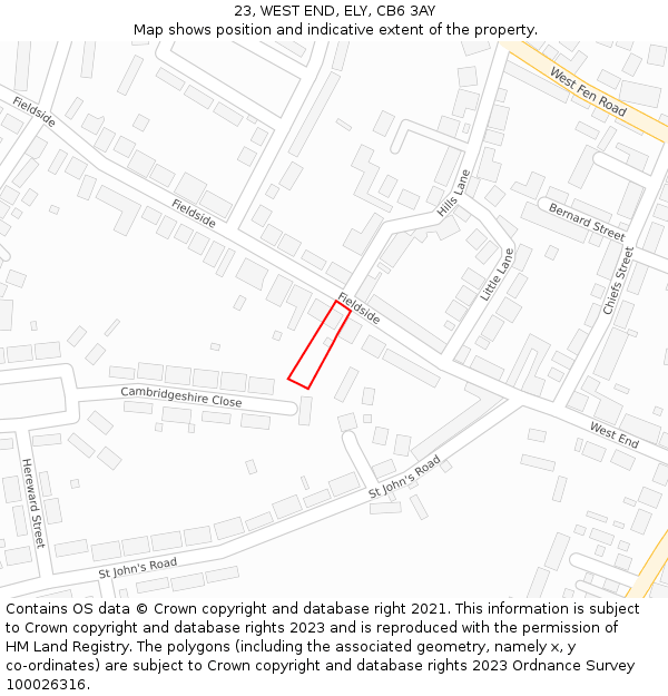 23, WEST END, ELY, CB6 3AY: Location map and indicative extent of plot