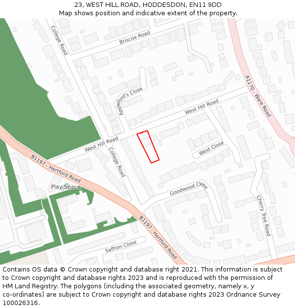 23, WEST HILL ROAD, HODDESDON, EN11 9DD: Location map and indicative extent of plot