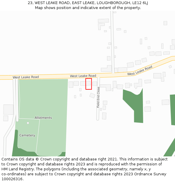 23, WEST LEAKE ROAD, EAST LEAKE, LOUGHBOROUGH, LE12 6LJ: Location map and indicative extent of plot