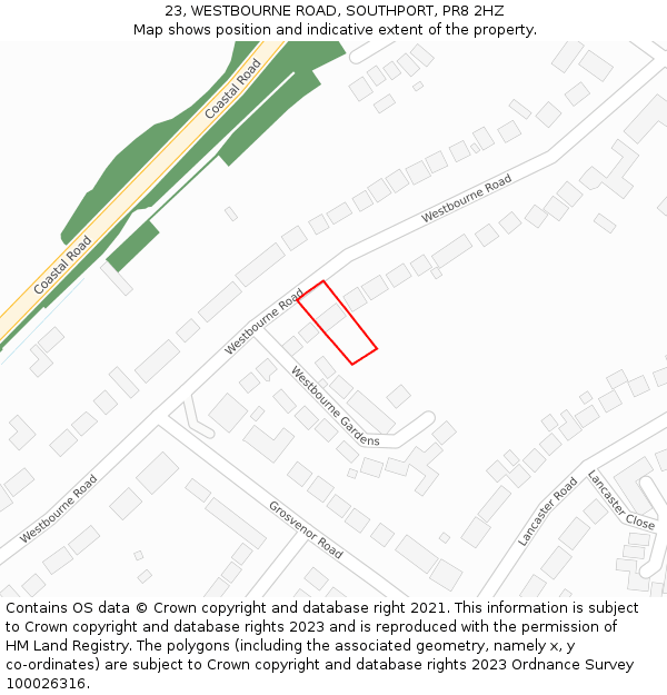 23, WESTBOURNE ROAD, SOUTHPORT, PR8 2HZ: Location map and indicative extent of plot