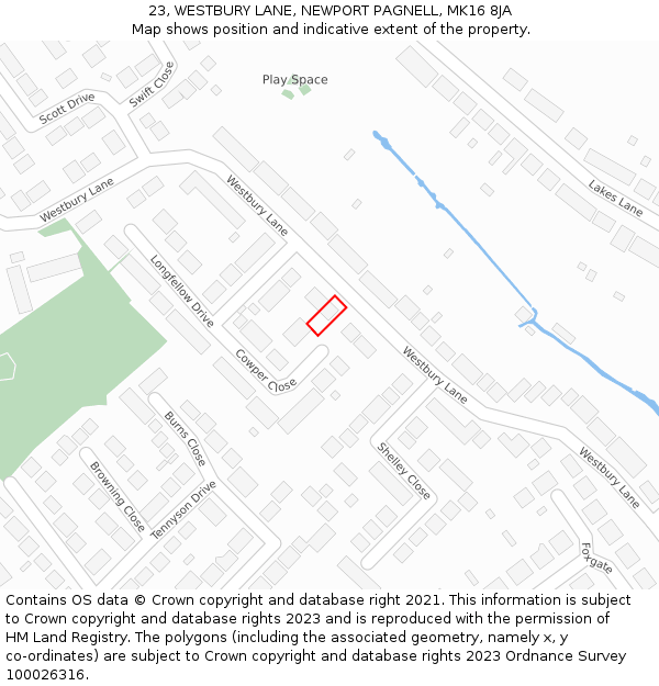 23, WESTBURY LANE, NEWPORT PAGNELL, MK16 8JA: Location map and indicative extent of plot