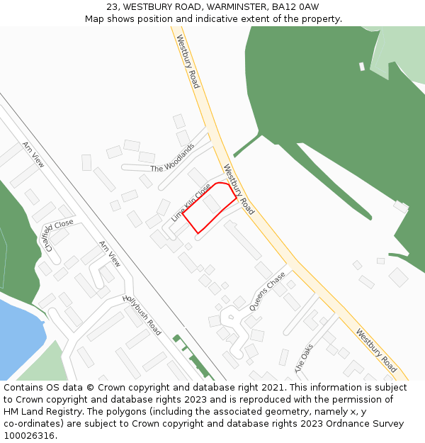 23, WESTBURY ROAD, WARMINSTER, BA12 0AW: Location map and indicative extent of plot