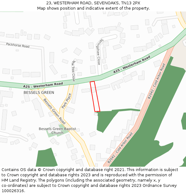 23, WESTERHAM ROAD, SEVENOAKS, TN13 2PX: Location map and indicative extent of plot