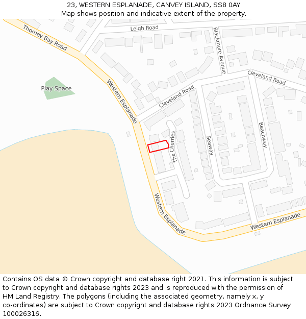 23, WESTERN ESPLANADE, CANVEY ISLAND, SS8 0AY: Location map and indicative extent of plot