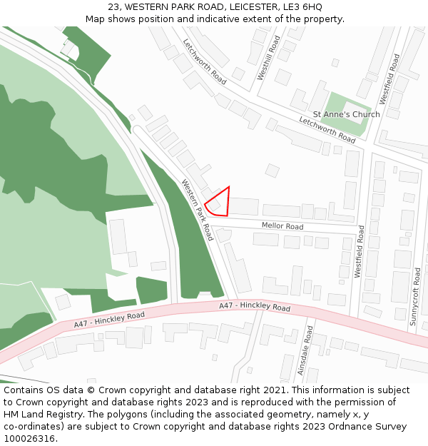 23, WESTERN PARK ROAD, LEICESTER, LE3 6HQ: Location map and indicative extent of plot