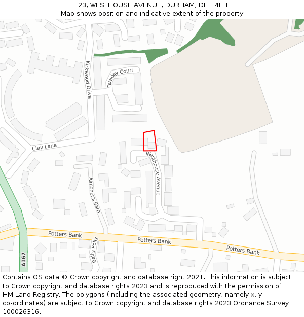 23, WESTHOUSE AVENUE, DURHAM, DH1 4FH: Location map and indicative extent of plot