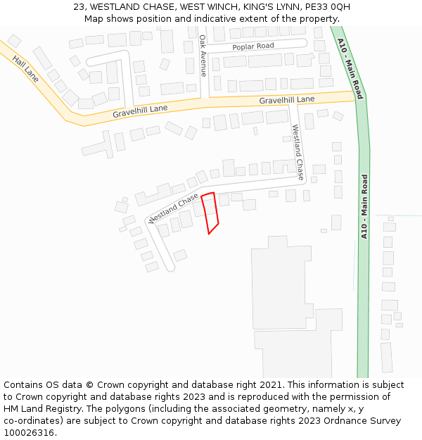 23, WESTLAND CHASE, WEST WINCH, KING'S LYNN, PE33 0QH: Location map and indicative extent of plot