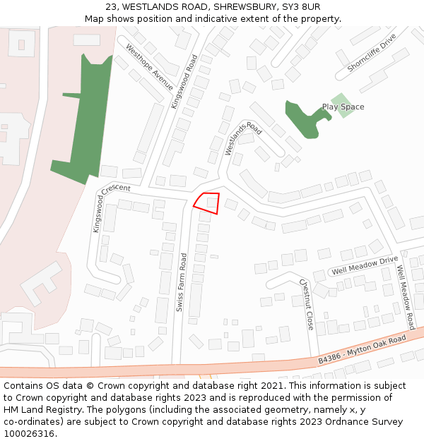 23, WESTLANDS ROAD, SHREWSBURY, SY3 8UR: Location map and indicative extent of plot