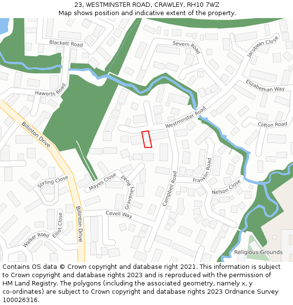 23, WESTMINSTER ROAD, CRAWLEY, RH10 7WZ: Location map and indicative extent of plot