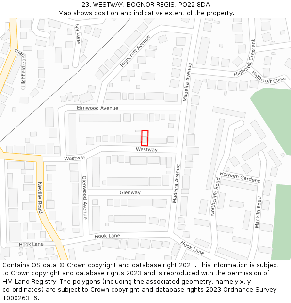 23, WESTWAY, BOGNOR REGIS, PO22 8DA: Location map and indicative extent of plot