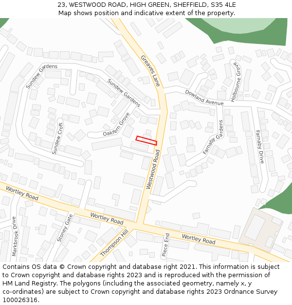23, WESTWOOD ROAD, HIGH GREEN, SHEFFIELD, S35 4LE: Location map and indicative extent of plot
