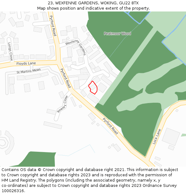 23, WEXFENNE GARDENS, WOKING, GU22 8TX: Location map and indicative extent of plot