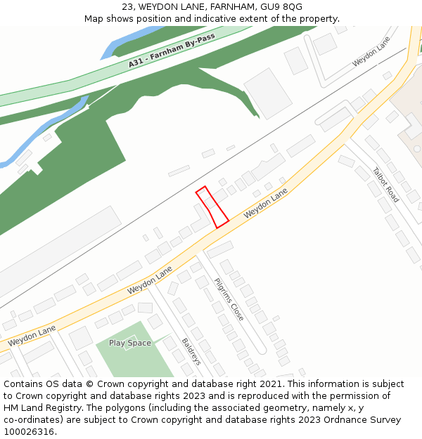 23, WEYDON LANE, FARNHAM, GU9 8QG: Location map and indicative extent of plot