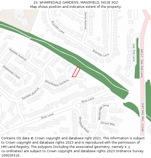 23, WHARFEDALE GARDENS, MANSFIELD, NG18 3GZ: Location map and indicative extent of plot