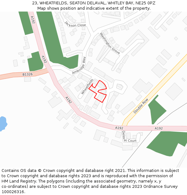 23, WHEATFIELDS, SEATON DELAVAL, WHITLEY BAY, NE25 0PZ: Location map and indicative extent of plot