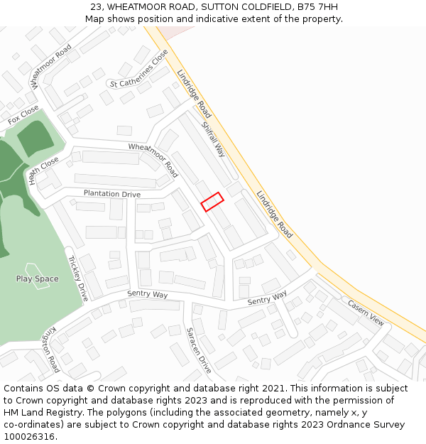 23, WHEATMOOR ROAD, SUTTON COLDFIELD, B75 7HH: Location map and indicative extent of plot