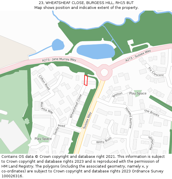 23, WHEATSHEAF CLOSE, BURGESS HILL, RH15 8UT: Location map and indicative extent of plot